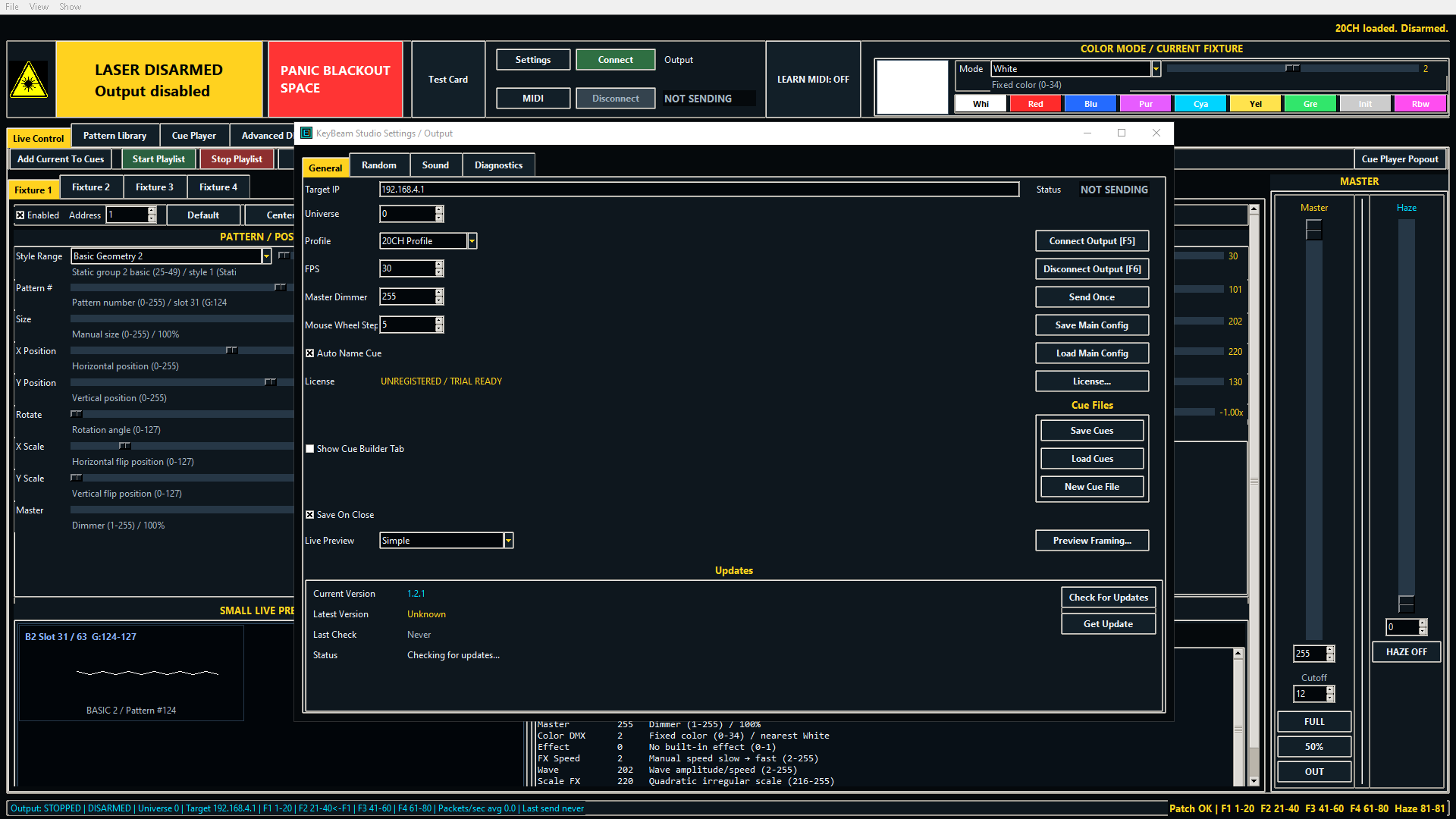 Settings and Output Setup screenshot